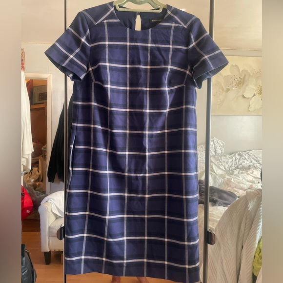 Banana Republic Plaid Navy Blue Dress - Picture 1 of 5